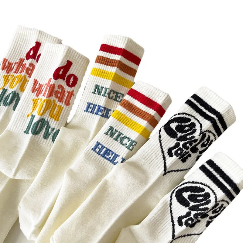 Women's Casual Long Cotton Crew Socks Cute Customized Cartoon Tube Design Comfortable Letter Logo Personalized Personality Style