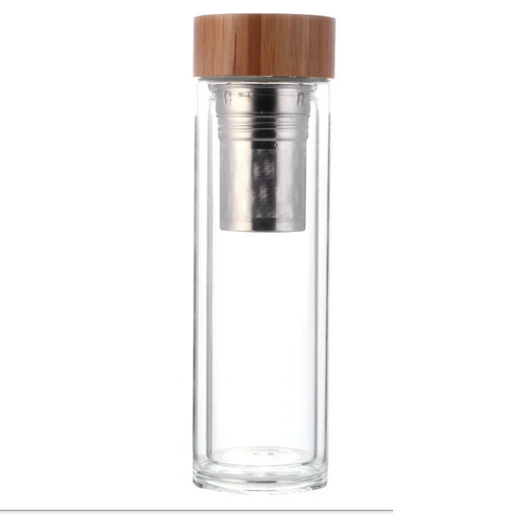 Double Wall Glass Tea Bottle with Bamboo Lid