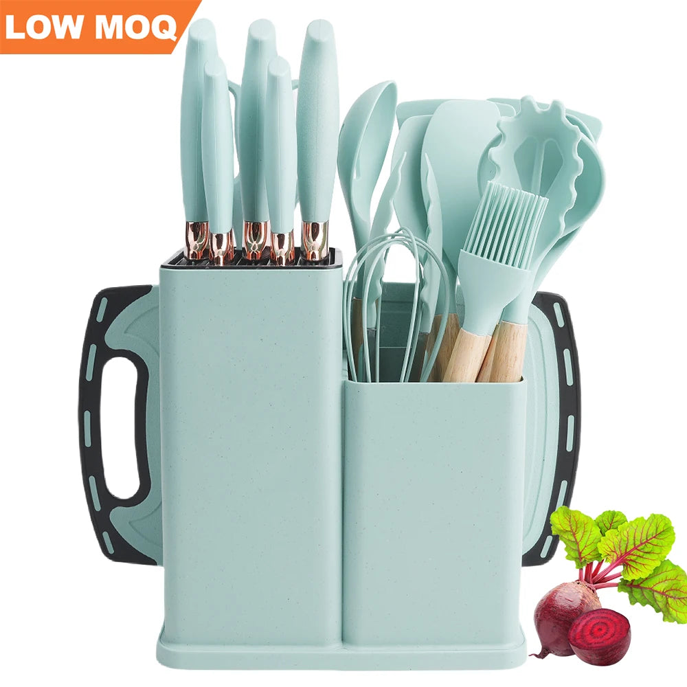 RTS Kitchen Knives Accessories Cooking Utensil Stainless Steel Knife Set Silicone Kitchen Utensils Chef Kitchen Knife Set