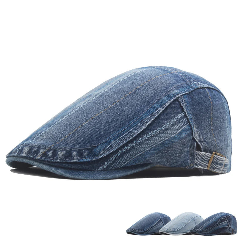 Men's and Women's Washed Denim Beret Hats for Spring Autumn Gatsby Style Flat Top Ivy Cap for Outdoor Shade Casual Daily Use