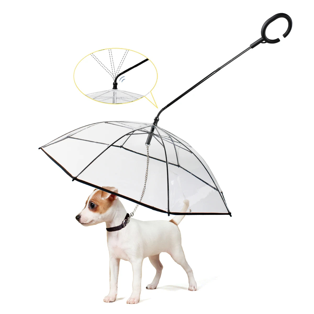 New Design Pet Dog Umbrella with Leash C Shape Handle Transparent Adjustable Angle Umbrella for Pet Raining Days Walking