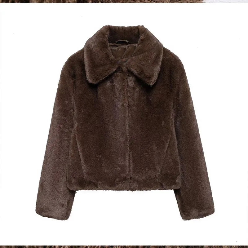 ZATRHMBM Autumn and Winter Women's Coat 2024 New Fashion Artificial Fur Coat Retro Large Lapel Long-sleeved Short Coat