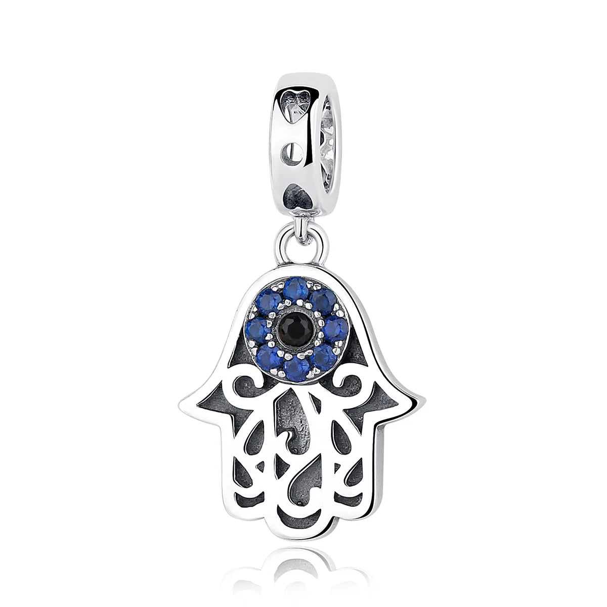 925 Sterling Silver Evil Eye & Hand of God Charm DoubleSided Pendant Protection Symbol Fit Bracelet Women Jewelry Beading SCC085