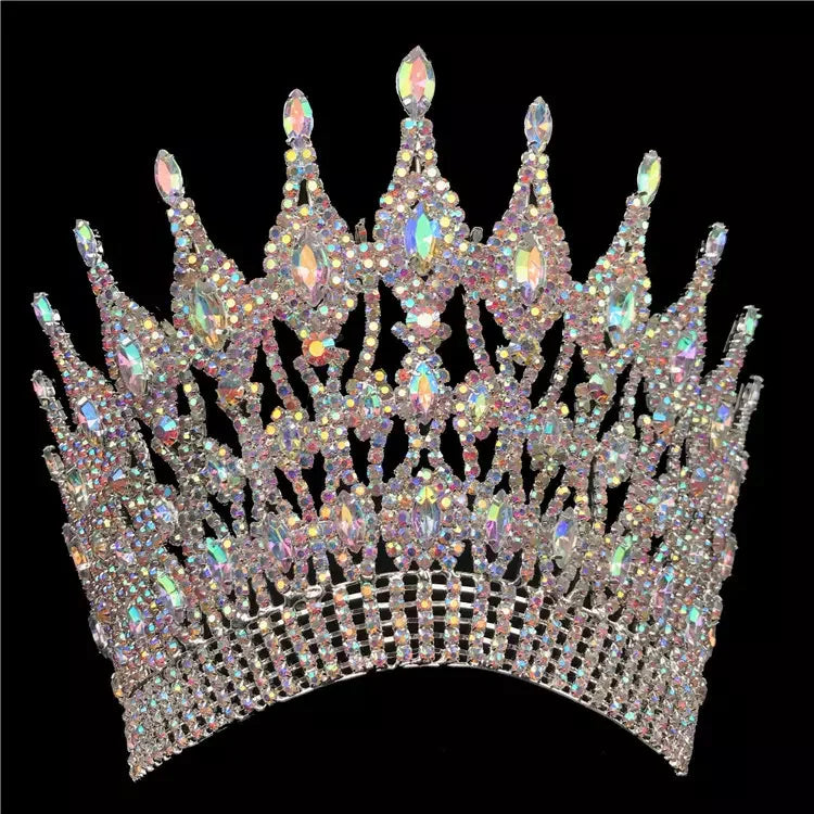 Beauty Trendy Elegant Multicolor Rhinestone Crystal Tiara for Miss World Pageant Wedding & Birthday Large Crowns
