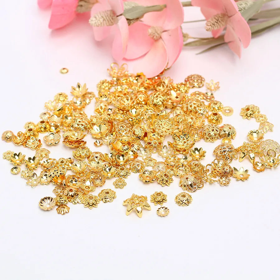 18k Real Gold Plated Brass Spacer Flower Receptacle DIY Jewelry Handmade Flower Receptacle Beaded Hat Beading BEAD CAP