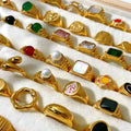 Wholesale 18k Gold Plated Stainless Steel Rings Wedding Statement Jewelry Shell Freshwater Pearl Zircon Rings