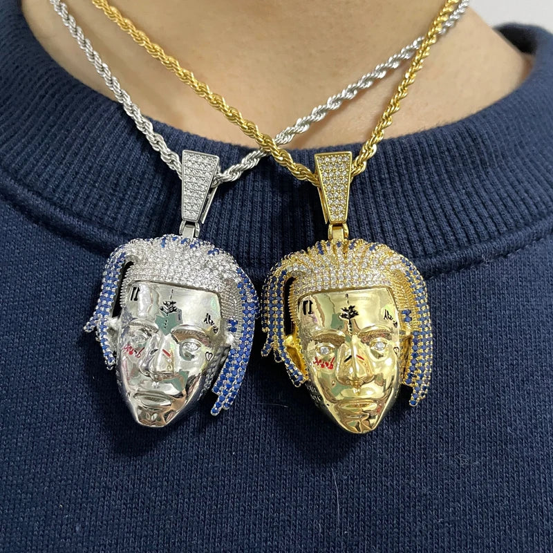 Hip Hop Rhinestones Paved Bling Iced Out Famous Rapper xxxtentacion Avatar Pendants Necklace for Men Rock Bling Jewelry New Hot