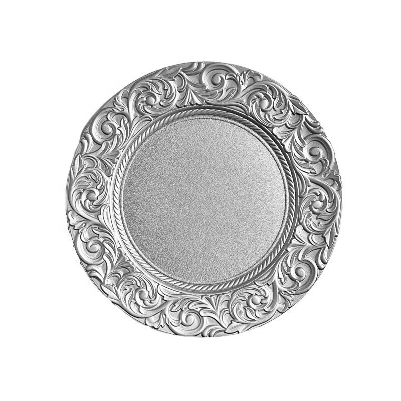 13 Inches Classic Acrylic Silver & Black Charger Plate Underplates Natural Wedding Event Tableware Minimum Order 100pcs