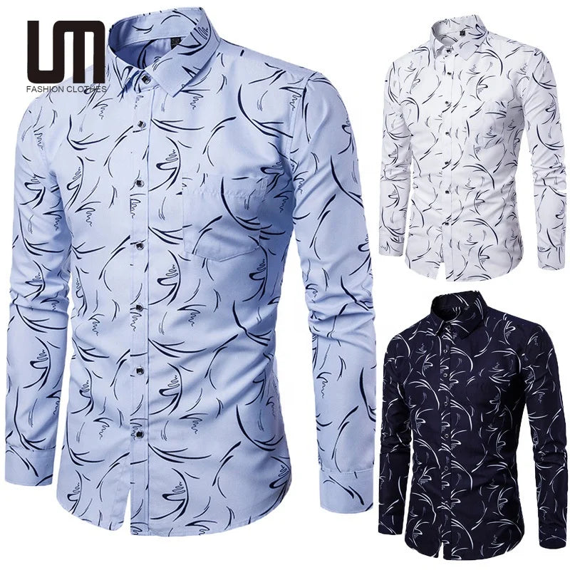Liu Ming Wholesale Spring Summer Fashion Trend Youth Casual Slim Printed Shirts for Men