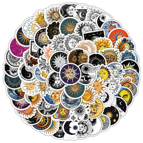 100Pcs Gothic Aesthetics Vintage Sun Moon Graffiti Stickers for Wall Book Vinyl Medieval Style Art Sticker