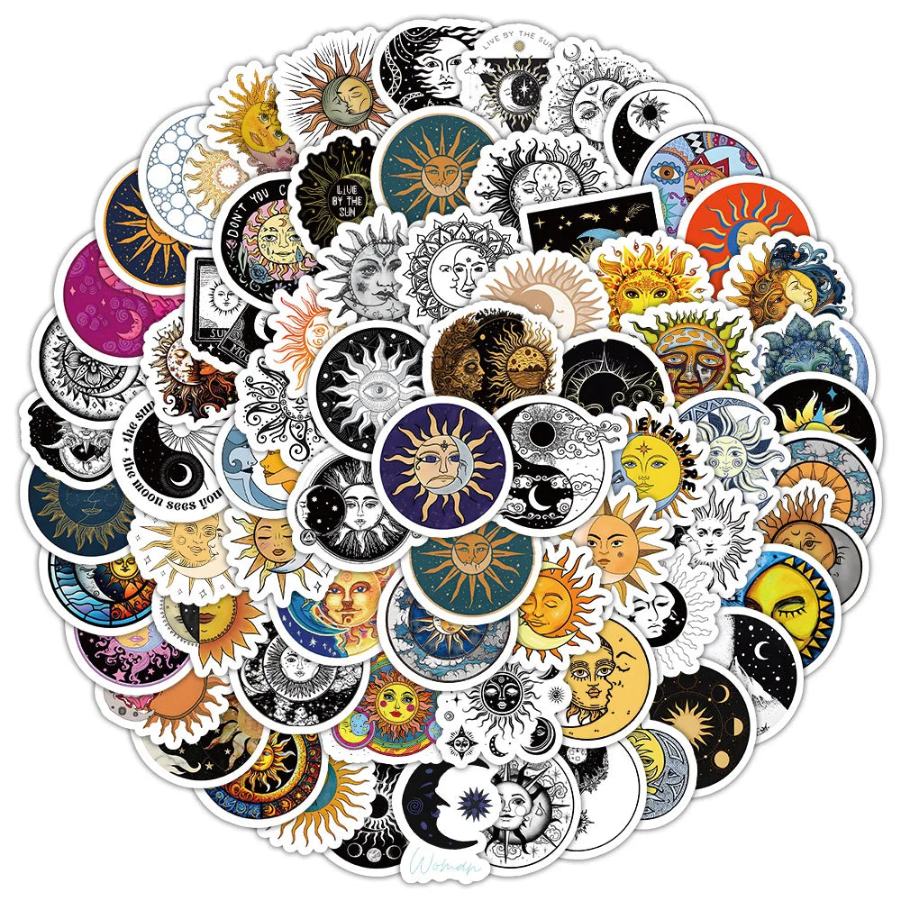 100Pcs Gothic Aesthetics Vintage Sun Moon Graffiti Stickers for Wall Book Vinyl Medieval Style Art Sticker