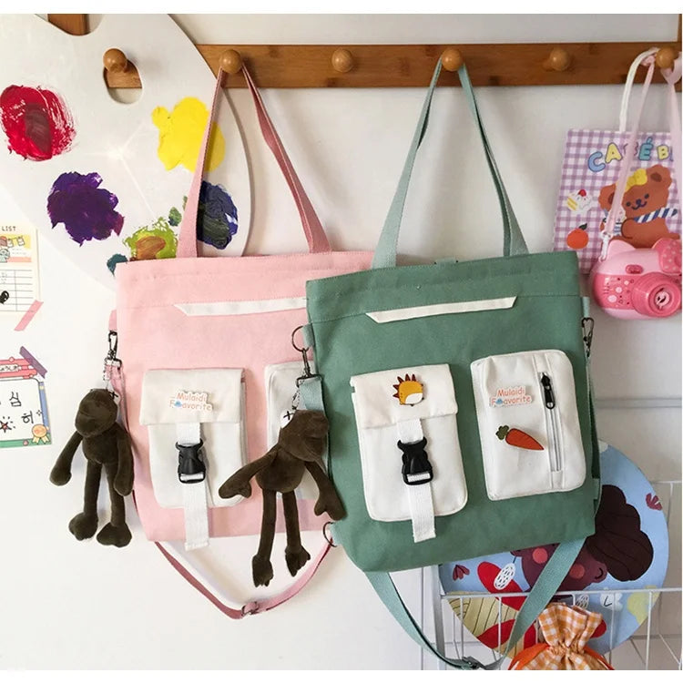 2025 New Arrivals Reusable Tote Bag Cotton Canvas Shopping with Two Zipper