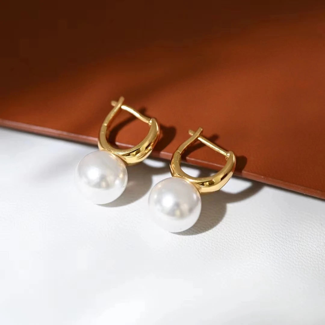 High-quality Fresh Water Edison Pearl Earrings French Style 925 Sterling Silver Natural Women 10mm Trendy Hoop 213 White AAAA