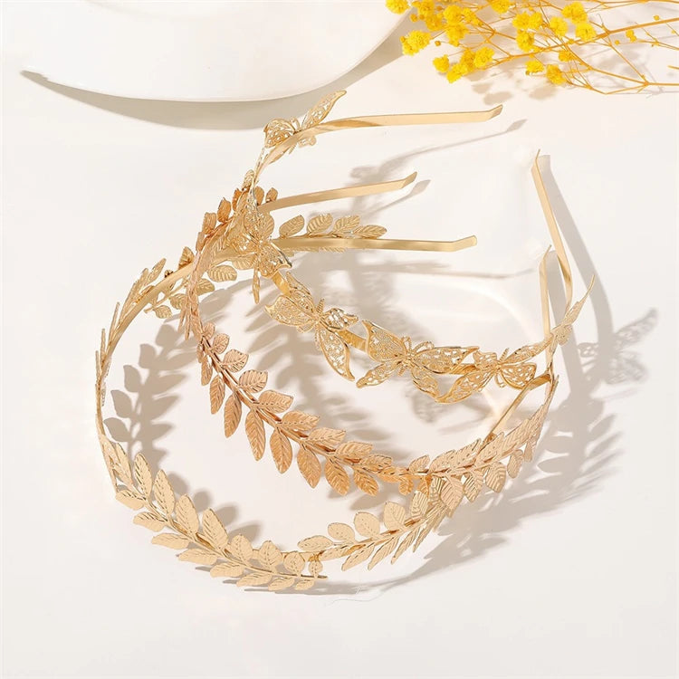 Wow Sheila Baroque Style Golden Leaf Headband Double Layer Flower Inlaid Rhinestone Headbands Women