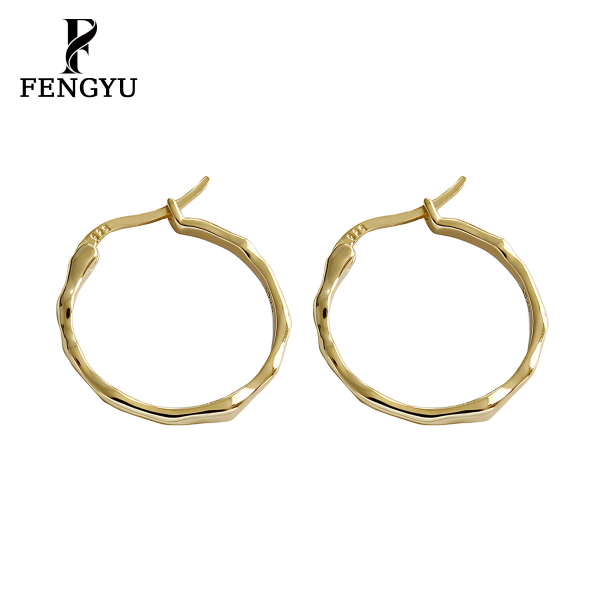 18K Gold Fashion Hoop Earrings Womens Irregular Hammered Earring Custom Minimal 925 Sterling Silver Fine Designer Jewelry
