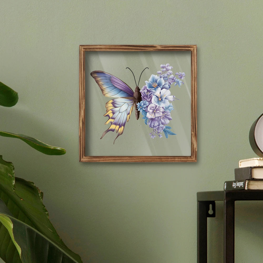 Putuo Decor Botanical Leaves Acrylic Wooden Frame Wall Art Nature Inspired Butterfly Hanging Wall Decor