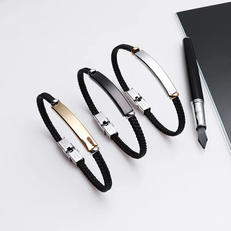 Stainless Steel Men Leather Bracelet DIY Custom Name Bracelet