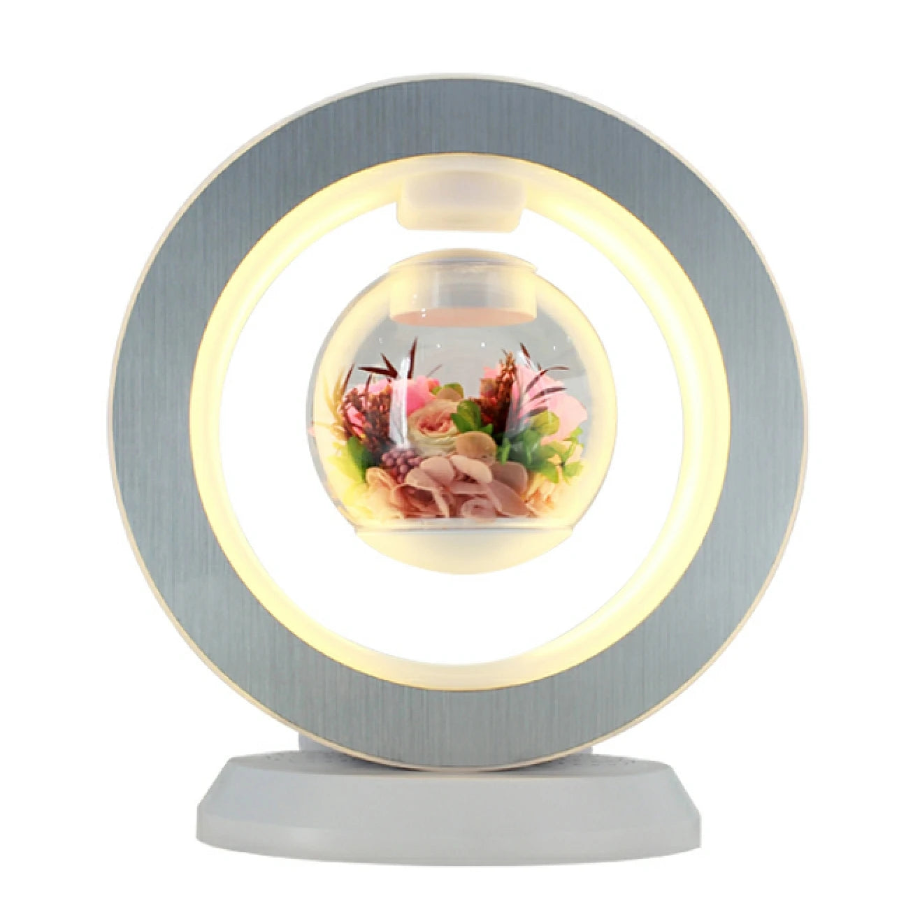 New Led Light O Shape Magnetic Levitation Eternal Flower Lamp Display Racks with bluetooth Speaker for Decoration Gift