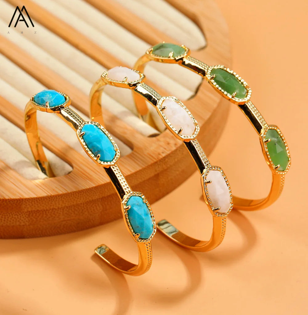 Australian Jade Moonstone Open Cuff Bracelet for Women Dainty Trendy Fashion Bangles Fashion Gifts