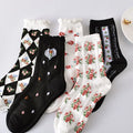 Cotton Autumn Winter Three Dimensional Relief Black White Womens Socks Mid Tube Fashion Korean Socks Women