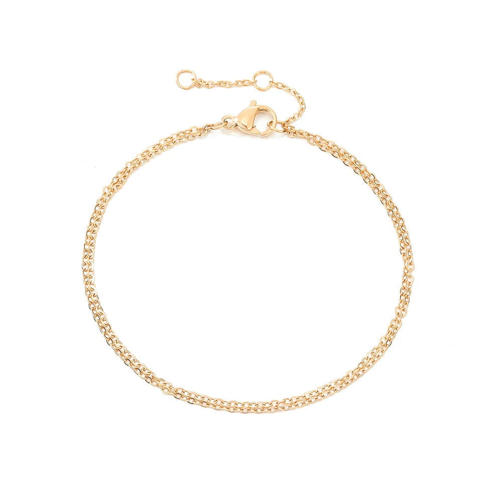 Simple Stainless Steel 14K Gold Plated Double Layers Blank Link Chain Bracelet Titanium Steel Personalized DIY O Chain Bracelet