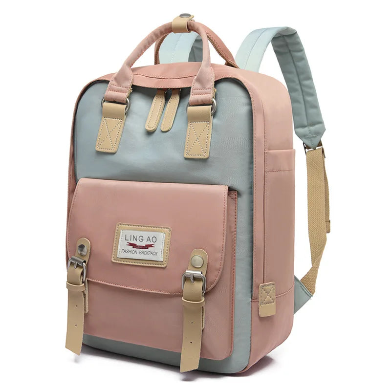 Nylon Waterproof Laptop Bag Fashionable Contrast Color Portable with Zipper Closure for Outdoor Travel Students School Use