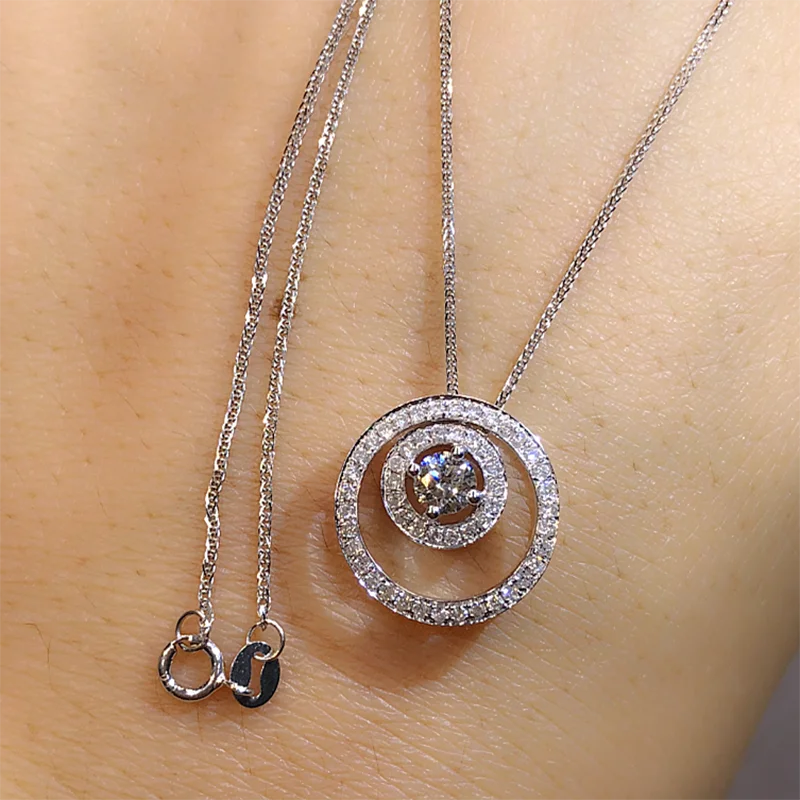 CAOSHI Jewelry Fashion Silver Plated Micro Pave 4A Zircon Crystal Diamond  Round Pendant Wedding Clavicle Necklaces for Women