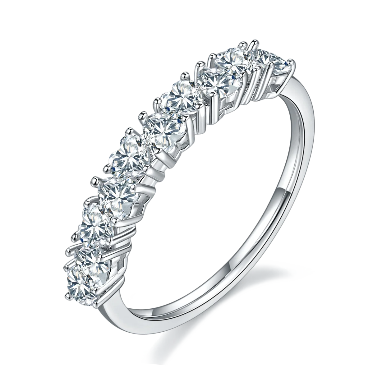 Wish Jewelry New Design 925 Sterling Silver Heart Cut Moissanite Stack Eternity Ring Engagement Wedding Band Jewelry for Women