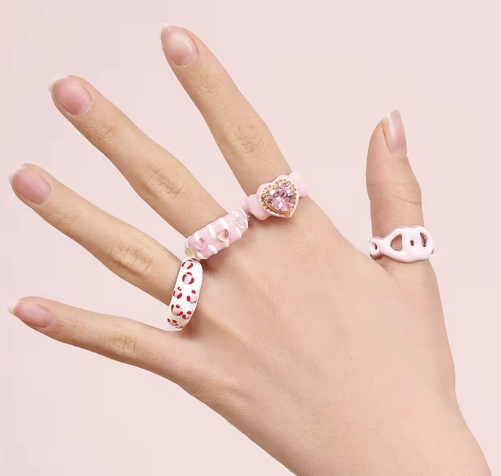 New Fashion Ins Trendy Cute Sweet Adjustable Open Finger Ring Oil Dripping Enamel Ring Y2K Jewelry for Women Girls