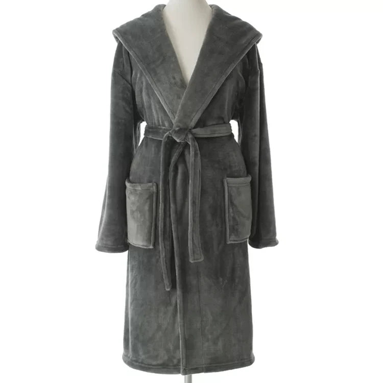 Microfiber Fleece Bathrobe Custom Purple Hooded Women Bathrobe