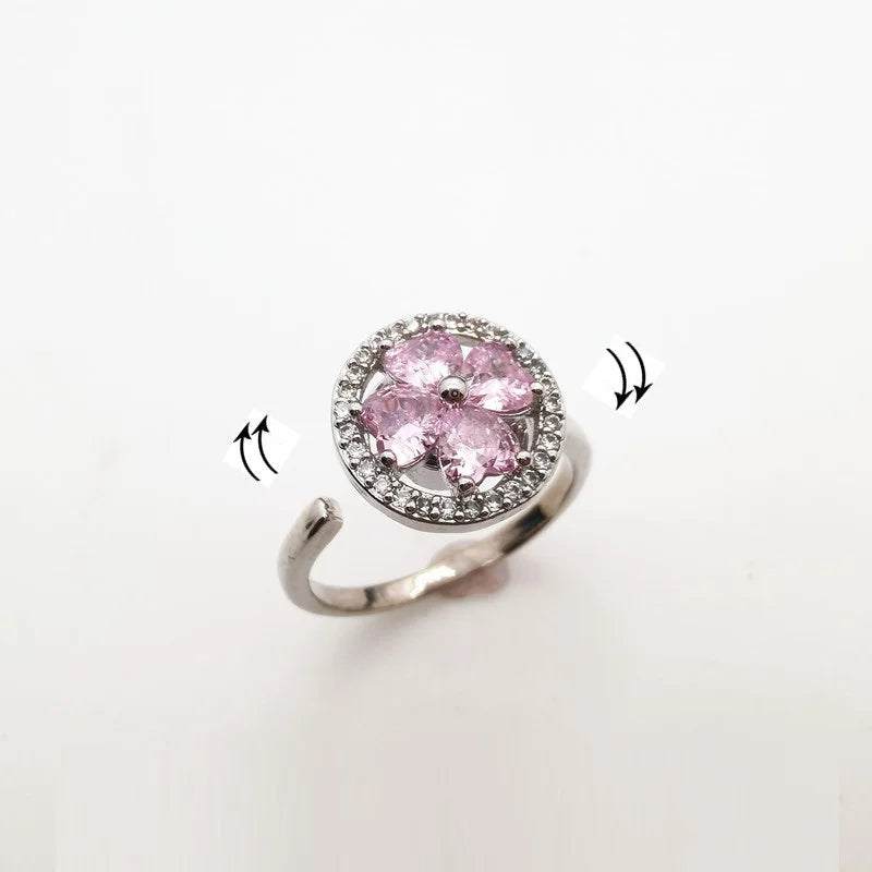 Spinner CZ Pink Diamond Fidget Ring Jewelry 925 Silver Personalized Adjustable Rotatable Women Anti Anxiety Ring