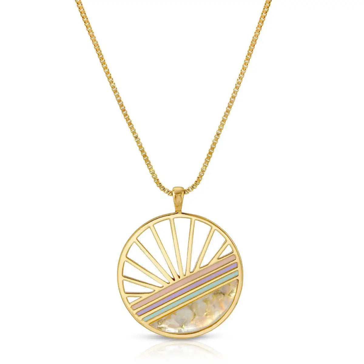 Minimalist Box Chain Necklace Colorful Hollow Round Pendant Necklace Mother of Pearl Necklace for Women