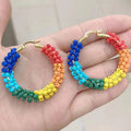 EG1030  Boho 18k Gold Plated Wire Wrapped Rainbow Seed Beaded Hoops Tribal Ethnic Hoop Earrings