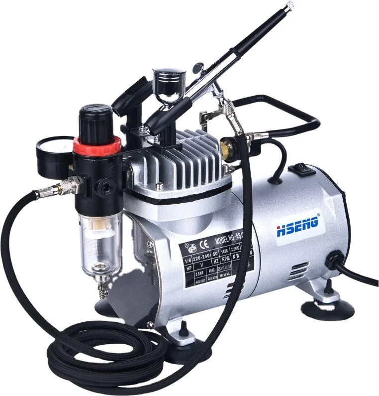 Professional Barber Airbrush Set with Quiet Compressor and Pistole for Precision Styling