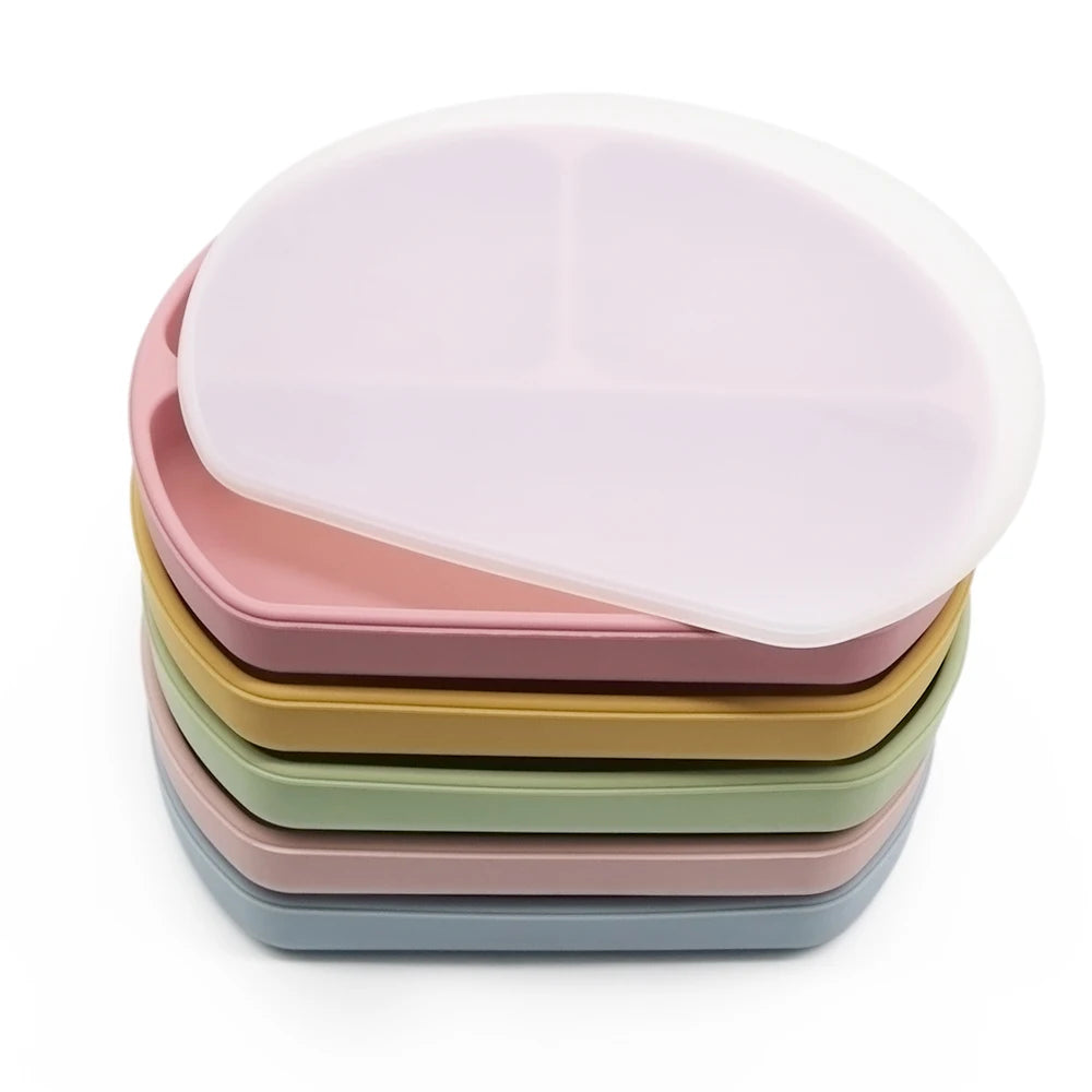 Non Slip BPA Free Divided Food Grade Feeding Suction Baby Silicone Plate