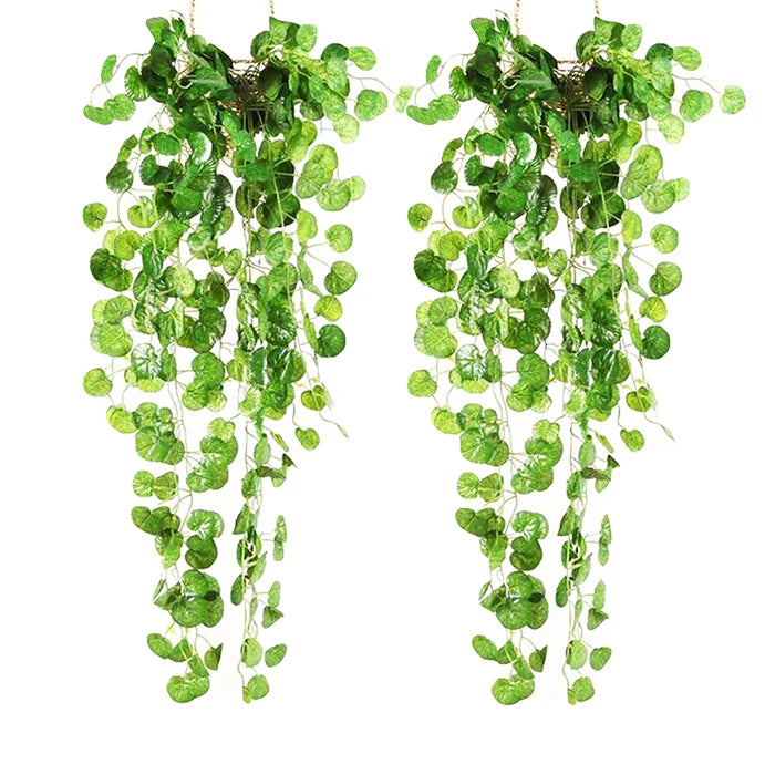 2 Pcs 35\" Home Decor Artificial Green Ivy Vine Potato Leaves Garland Plants Plastic Fake Foliage Vine Green Home Decor Vine