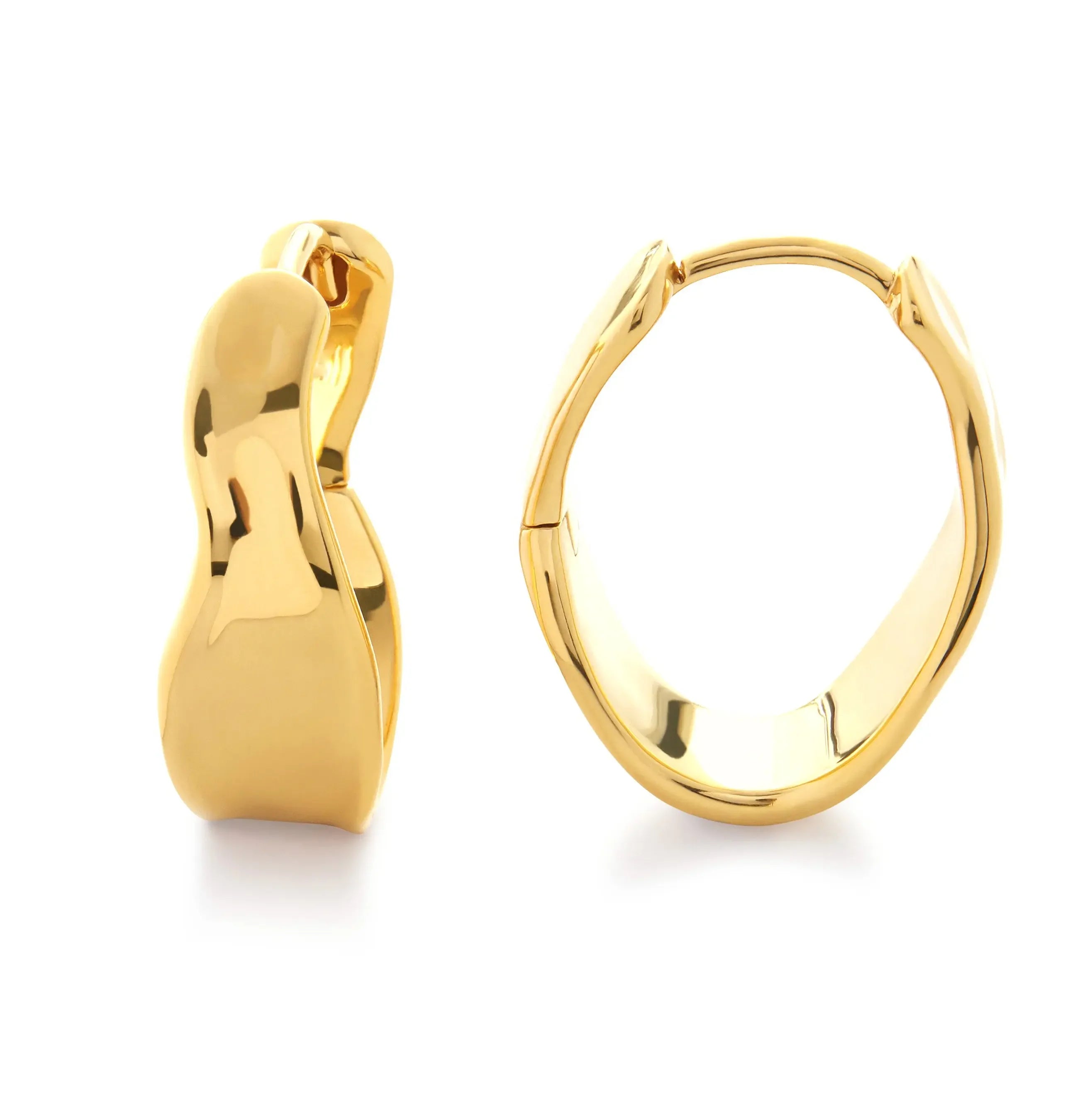 Fine Jewelry for Women 925 Silver 18K Gold Trendy Wave Medium Hoop Drop Earrings Rhodium Plated for Gift & Party