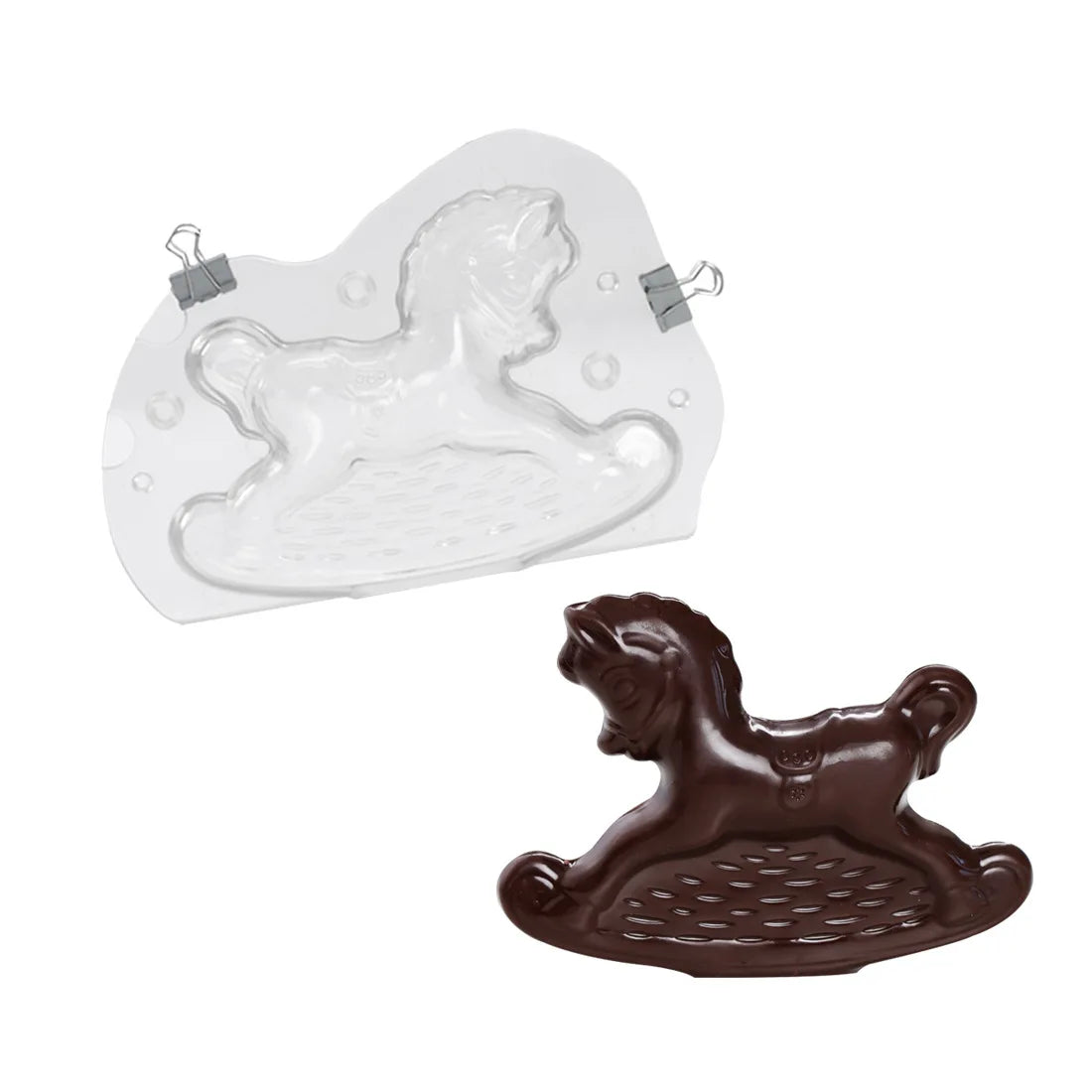 HY 3D Rocking Horse Polycarbonate Chocolate Mold Plastic Baby Shower Candy Cake Mold