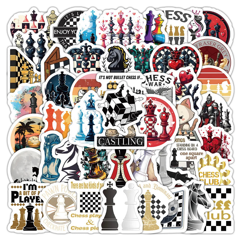 60Pcs Cartoon International Chess Logo Graffiti Stickers for Desk Table Decor Chess Game Sticker