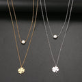 Stainless Steel Necklaces Fashion Pendant Multiple Layered Style Lovely Pearl Clover Chain Necklace for Women Jewelry Party