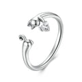 925 Sterling Silver Cute Cat Open Ring Heart Zircon Adjustable Band for OL Women Party Original Fine Jewelry SCR1116-E
