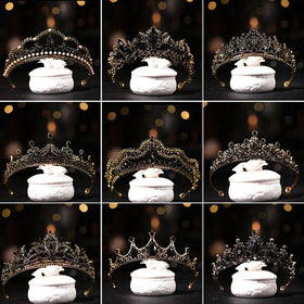 Jeweled Rhinestone Women's Queen Headband Black Wedding Bride Birthday Quinceanera Pageant Prom