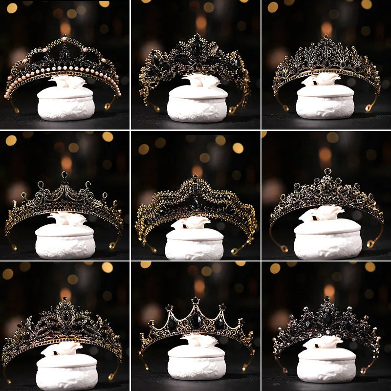 Jeweled Rhinestone Women's Queen Headband Black Wedding Bride Birthday Quinceanera Pageant Prom