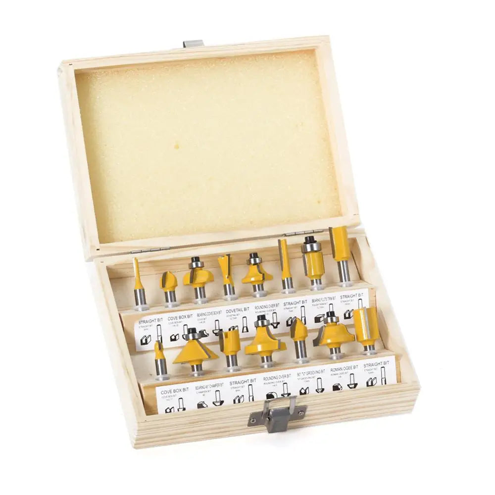 15pcs/Box Solid 1/4inch Router Bit Set Tungsten Carbide Trimming Straight Milling Cutter for Woodworking Wood Bits Cutting