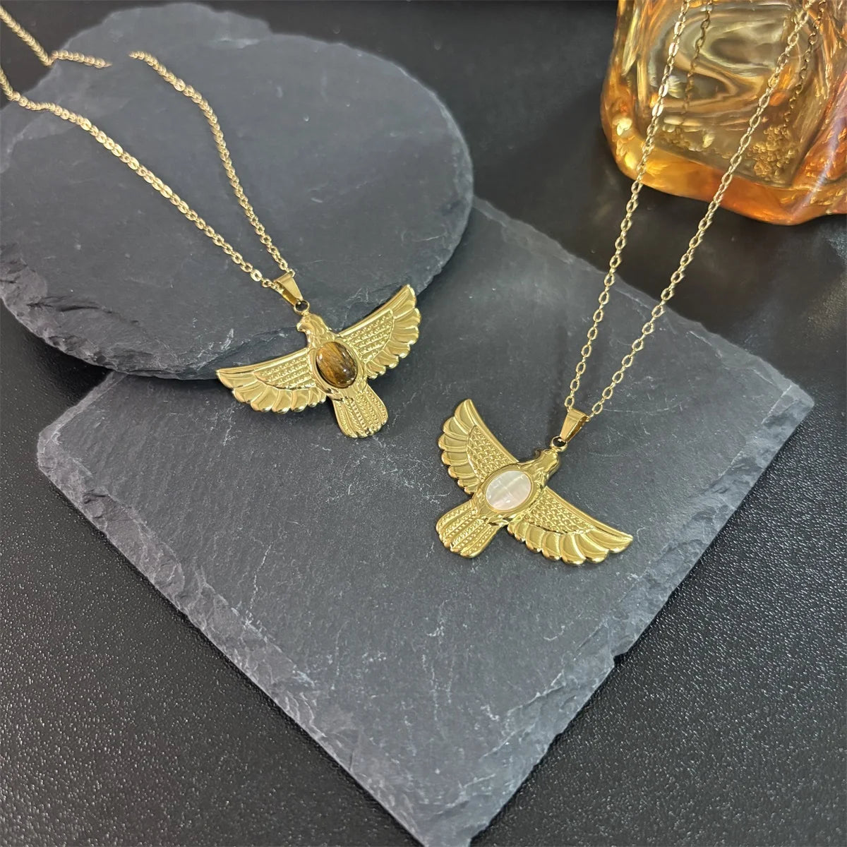 Stainless Steel 18K Gold Plated eagles Natural Stones Middle Women Men Strong Quality Necklaces