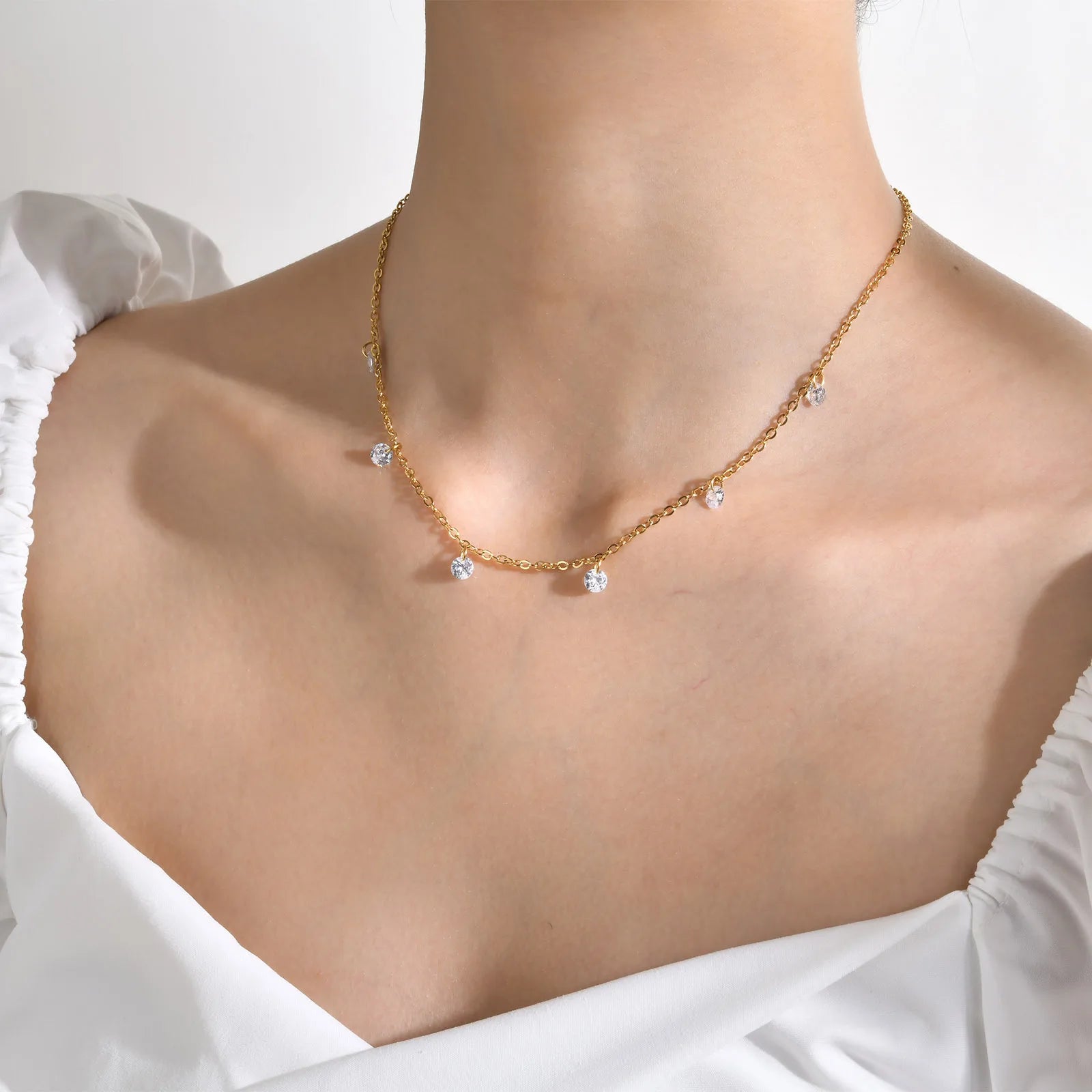 Unique Design New Fashion Stainless Steel Chain CZ Simple Style Choker Necklace for Women NC-1275