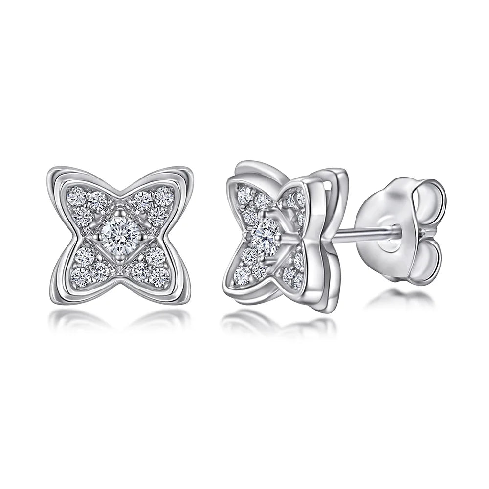 OAHLAN Double Layer Four Leaf Clover 925 Sterling Silver Stud Earrings Women Fine Jewelry Earrings