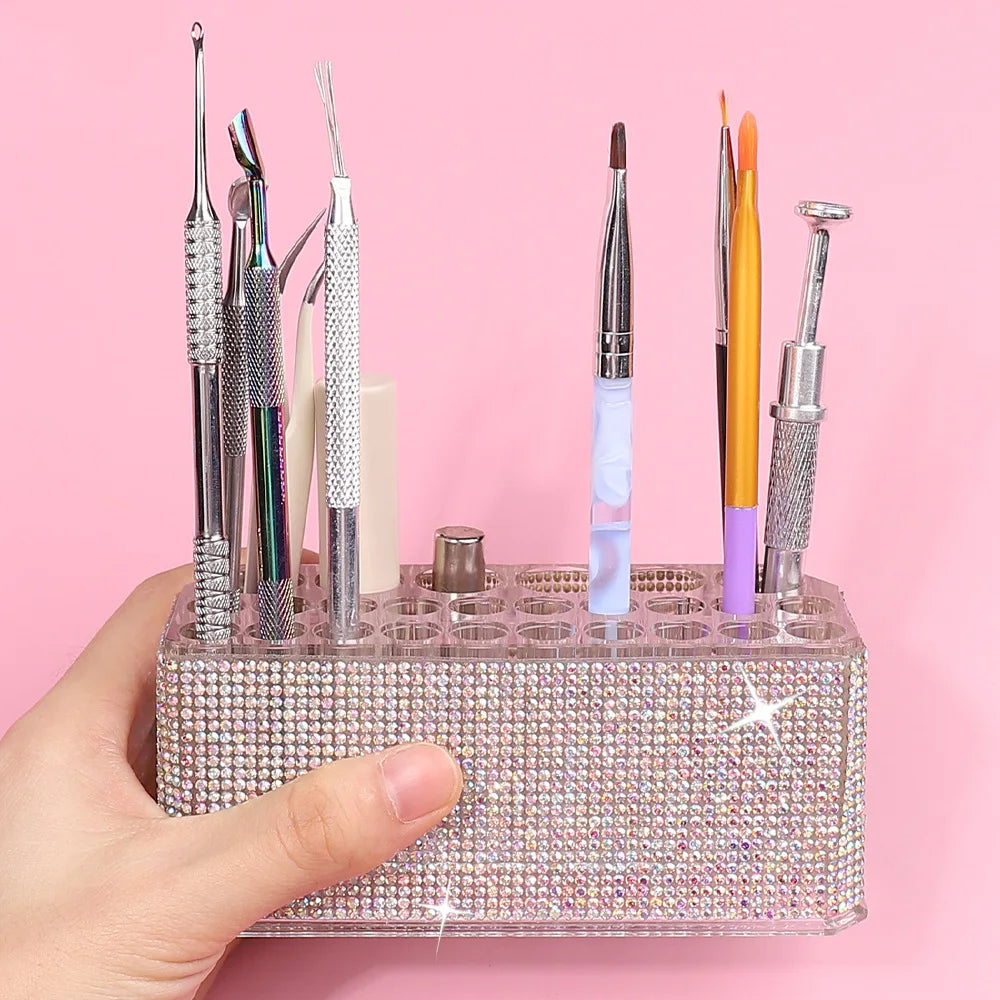 Diamond Setting Luxury Acrylic 26-Hole Makeup Pen Holder Large Hole Transparent Storage Box Finishing Display Stand