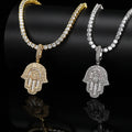 High Quality Hip Hop Jewelry CZ Iced Out Diamond Hand of Fatima Hamsa Pendant Necklace