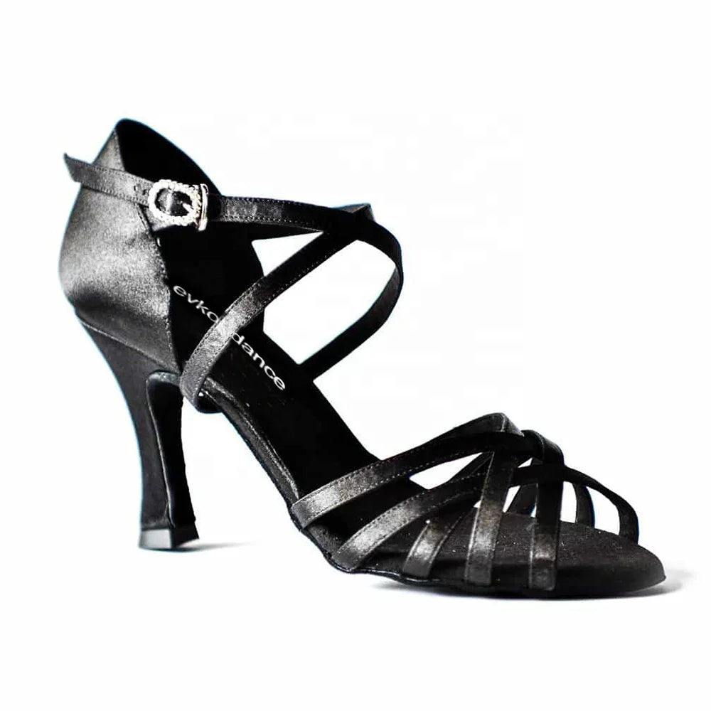 New Arrival Black Satin Latin Salsa Ballroom Dance Shoes for Women with 7cm Heel Elegant Dancing Sport Shoes